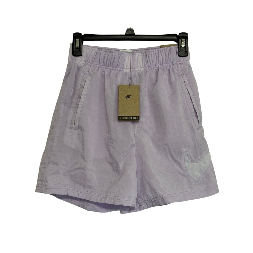 Nike New Size XS Nylon Elastic Waist Shorts High‎ Rise Loose Fit Lavender White